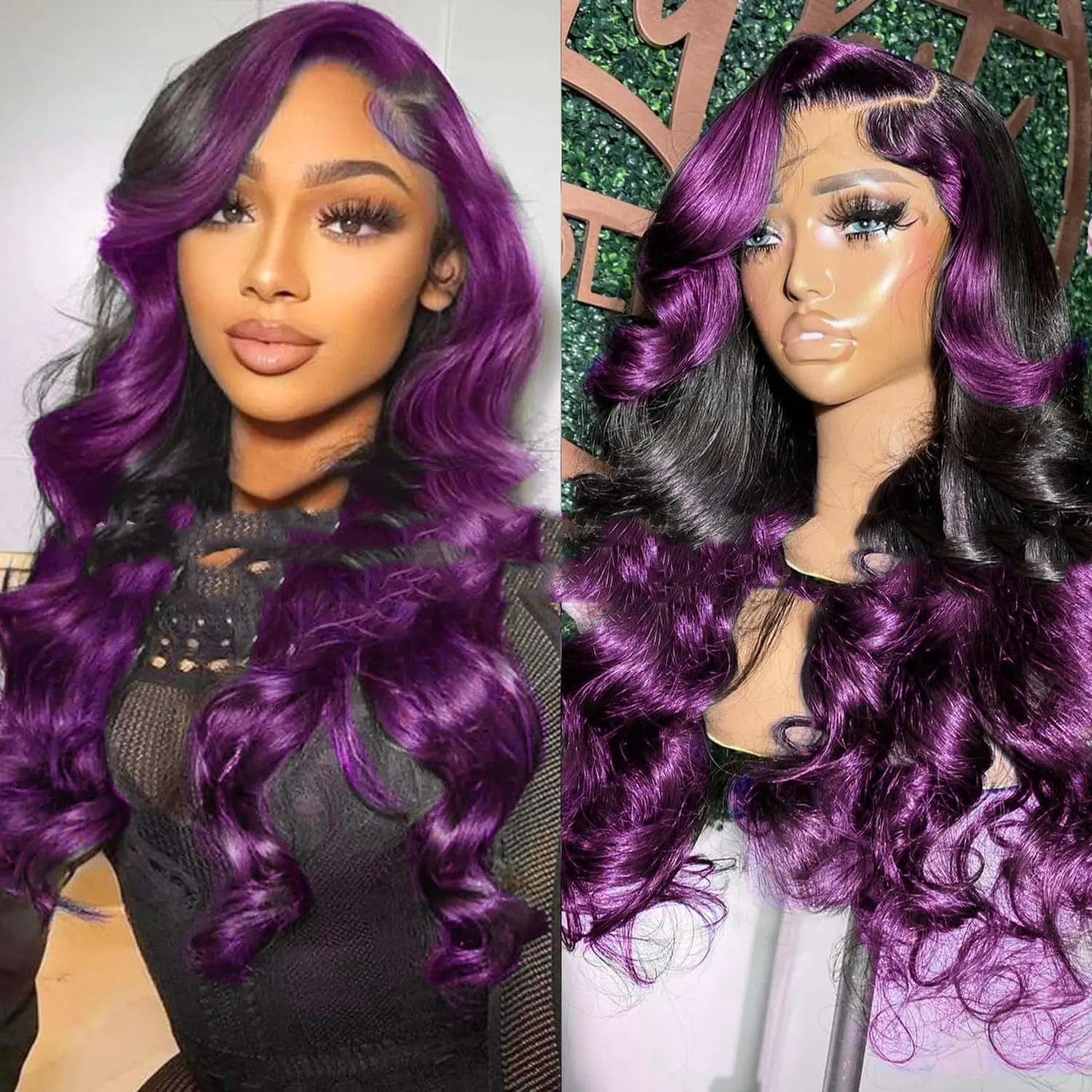 Petal’s Brazilian Ombre Purple Body Wave Human Hair Wig W/ Pre-Plucked Hairline