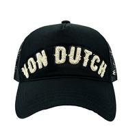 Black and White Curved Terry Logo Trucker