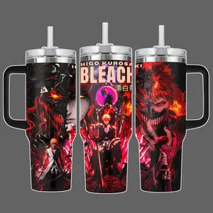 Bleach Hollow Mask Bankai Anime Stainless Steel Insulated Tumbler With Handle & Straw Lid 20oz 40oz Full Wrap Dark Power Design