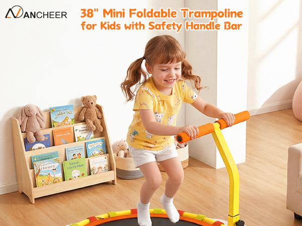 ANCHEER 38" Kids Trampoline with Adjustable Handle, Foldable Indoor Outdoor Safe Rebounder for Toddlers