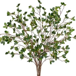 5Pcs 43.3Inch Artificial Ficus Stems, Fake Ficus Twig Plants Faux Green Leaf Spray Branch Greenery for Vase Filler Home Wedding Garden Table Decor