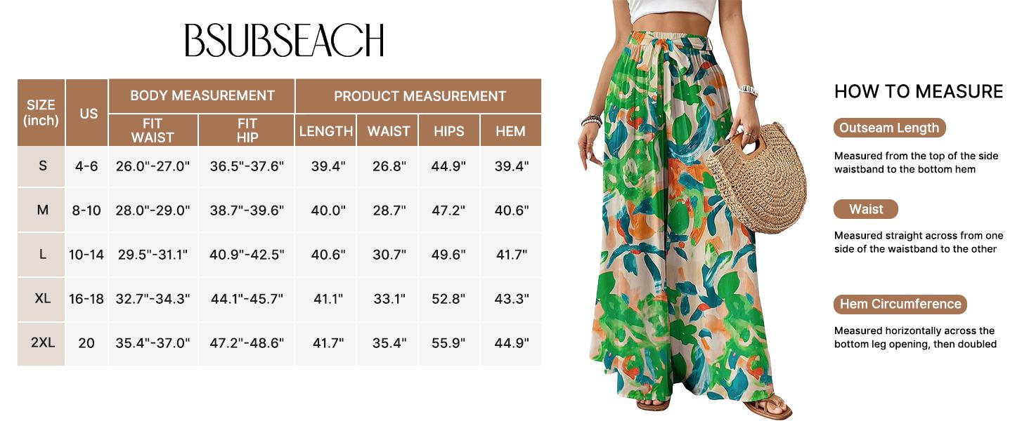 Bsubseach Wide Leg Pants Woman Flowy Floral Palazzo Pants for Women High Waisted Summer Casual Trousers Cruise Outfits