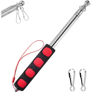 1.6M Telescopic Handheld Flagpoles with Clips, 5.25  Thick Portable Stainless Steel Telescopic Banner Flag Pole - Tour Guide Flag Pole - Teaching Pointer Stick (5 Ft, Red Black,1 Pack)