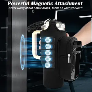 40oz Gym Magnetic Portable Fitness Bag, Includes Phone Pocket, Water Bottle Holder, Multi-Pocket Storage, Adjustable Strap, Yoga Outdoor Sports