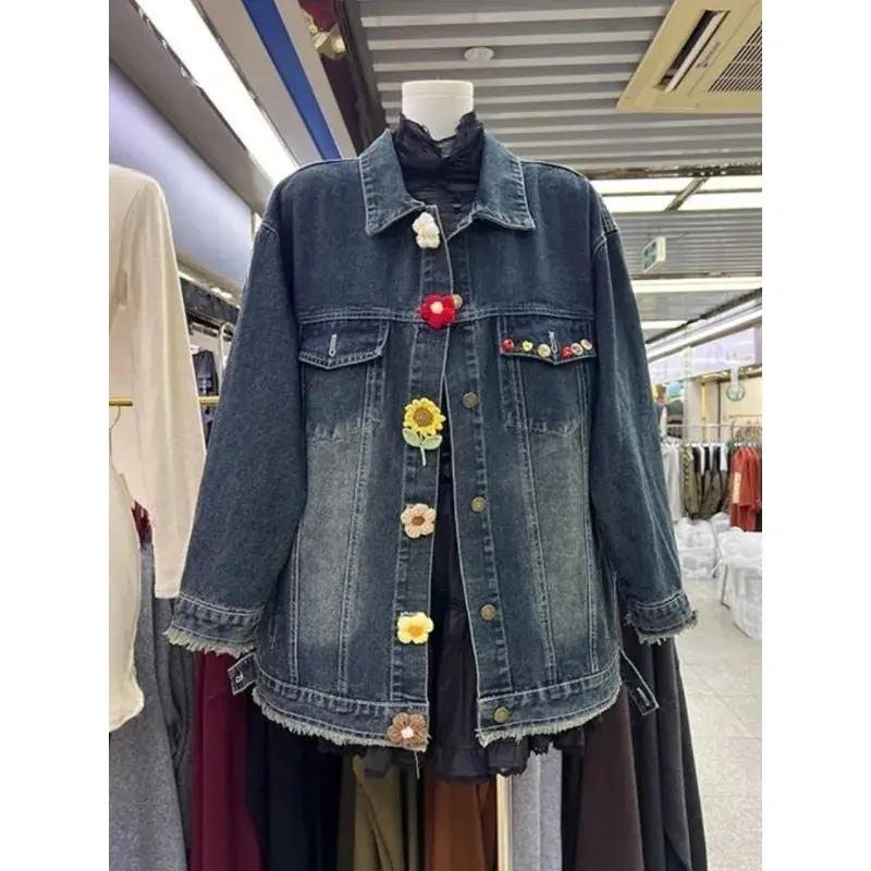 Safari Denim Short Coats 2000s Retro Clothing Outwear Chic American Vintage Jean Jacket Women Long Sleeve Zipper Harajuku