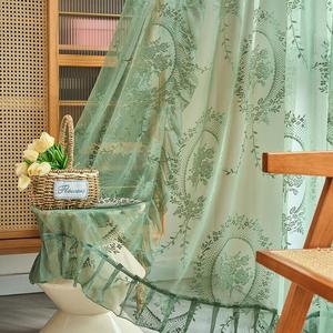 room decor vintage floral embroidery curtain for room decor, 1 count christmas decor semi-transparent window curtain with ruffles, window drapes for home living room, girls bedroom furniture, christmas gifts, christmas decorations