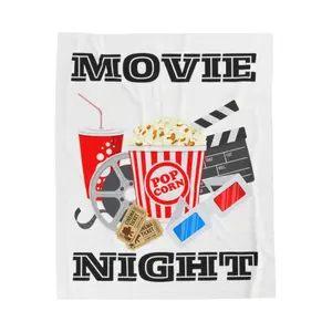 Retro Movie Night Velveteen Plush Blanket buttery soft comfy warm cozy Retro Move Night Theme with Popcorn 3D Glasses Drink with Straw Movie Tickets Film Reel and Clapperboard  soft blankets & throws bed blanket throw blanket blankets