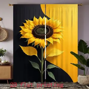 2 Piece Set & Sunflower Curtains, Durable Semi-Transparent Polyester Fabric, Washable, Ideal for Bedroom/living Room/study