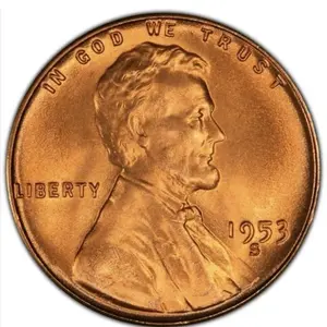 1953-S Wheat Penny, Brilliant Uncirculated Red Condition, Ungraded Non-Circulating US Collectible Coin