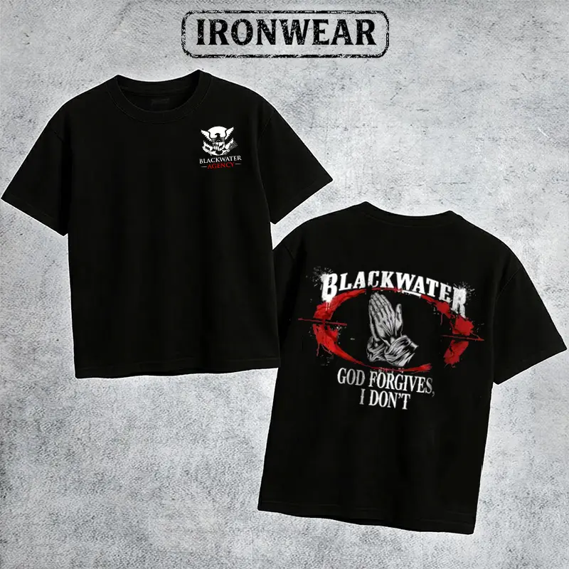 IronWear Blackwater God Forgives I Don't T Shirt Men's Retro Tactical Logo Pray Graphic Tee Outdoor Sports Apparel Gift Men