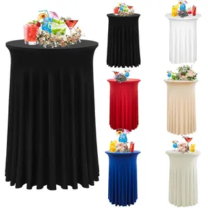 Cocktail Table Cover, Spandex Stretch Round Tablecloth with Skirt, Fitted High Top Design for Parties Weddings & Banquets