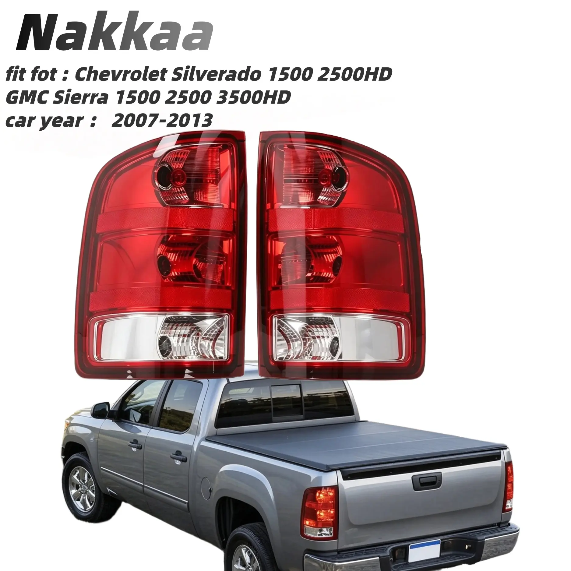 Nakkaa Tail Lights Lamps with Bulbs - Rear Lighting, Fit for 2007-2013 Chevrolet Silverado 1500/2500HD & GMC Sierra 1500/2500/3500HD, Left+Right Set, Easy Install, Single-Sided Purchase Option