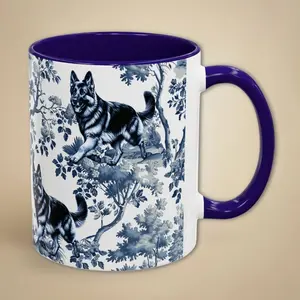 German Shepherd 11oz Accent Mug Gift from Dog Mom Toile Blue and White Coffee Cup Dog Lover Dad Gift French Style Tea Mug Elegant Drinkware Chinoiserie