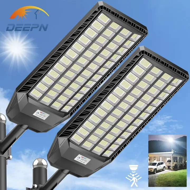 DEEPN Solar Lights Outdoor 1440 LEDs IP67 Waterproof,6500K Ultra Bright Outdoor Lamp with Motion Sensor & Remote Wide-Area Dusk to Dawn Security Lighting for Yard, Parking Lot, Porch, Garages, Garden
