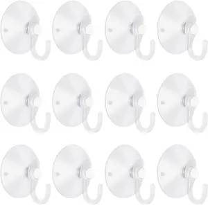 12 Pieces Small Suction Cups with Hooks 1.2 Inch Clear Plastic Sucker Hooks for Glass Window Wall Festivals Parties Theme Carnival Decoration Door Bathroom Kitchen FieldTulip