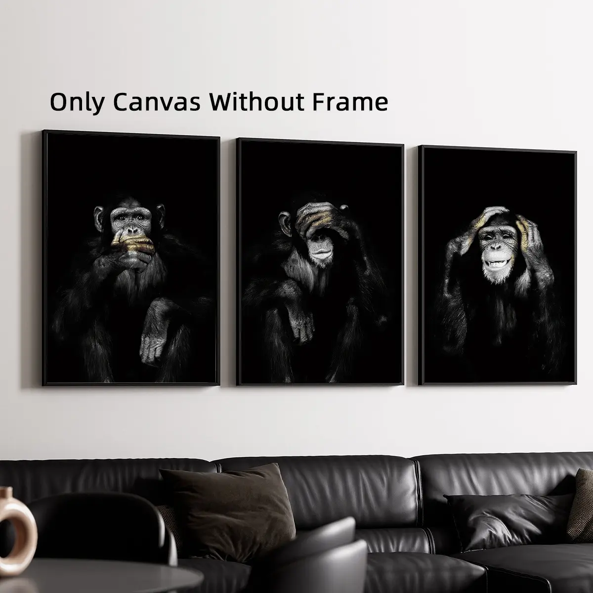 3 Counts/set Optinal Frame Funny Thinking Monkey Canvas Poster, Animal Wall Art, Black Room Decor, Modern Art Design, Artwork Wall Painting For Gift, Wall Picture for Home, Office Wall Decor, Wall Art Print
