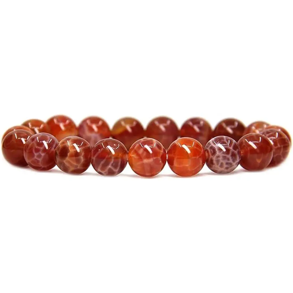 Angelstones Natural Red Crab Fire Agate Genuine Semi-Precious Gemstones Healing 10mm Beaded Stretch Bracelet 7" Unisex