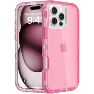 for iPhone 16 Pro Max Case, Heavy Duty Shockproof Protection Phone Cases, Anti-Drop, Durable Dual Layer Transparent Protective Cover Compatible with iPhone 16 ProMax, 6.9 inch,Crystal Pink