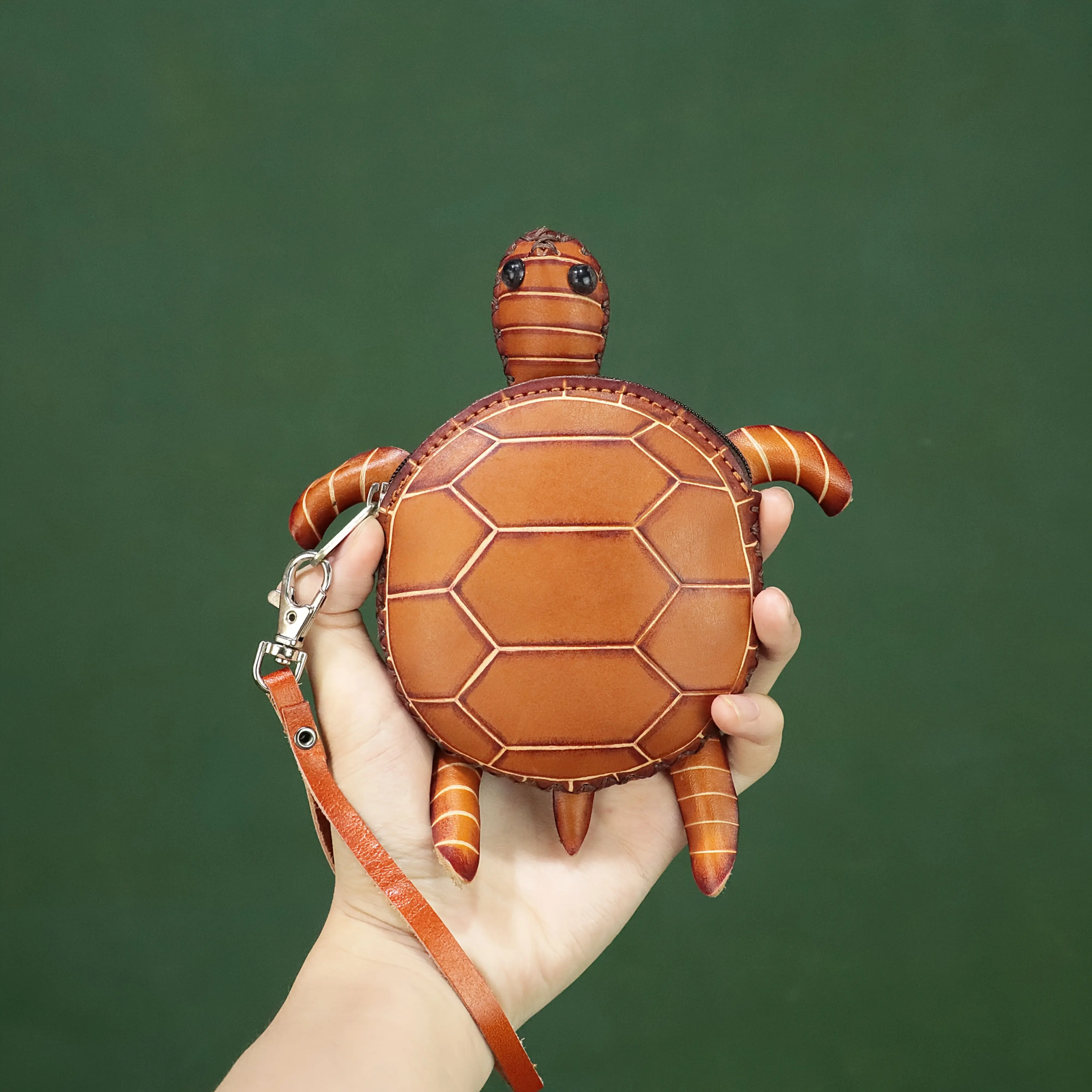 Women's Genuine Leather Turtle Coin Purse - Retro Look, Turtle Shape, Animal Theme, Zipper Lock, Wrist Strap, Real Leather Bag, Fashionable Luggage & Bags Accessory for Gifting