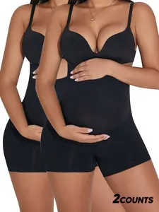 2-Pack Pregnant Support Shorts, Comfortable Elastic Skin-Friendly Breathable Seamless Elegant Simple Maternity Pants for Women