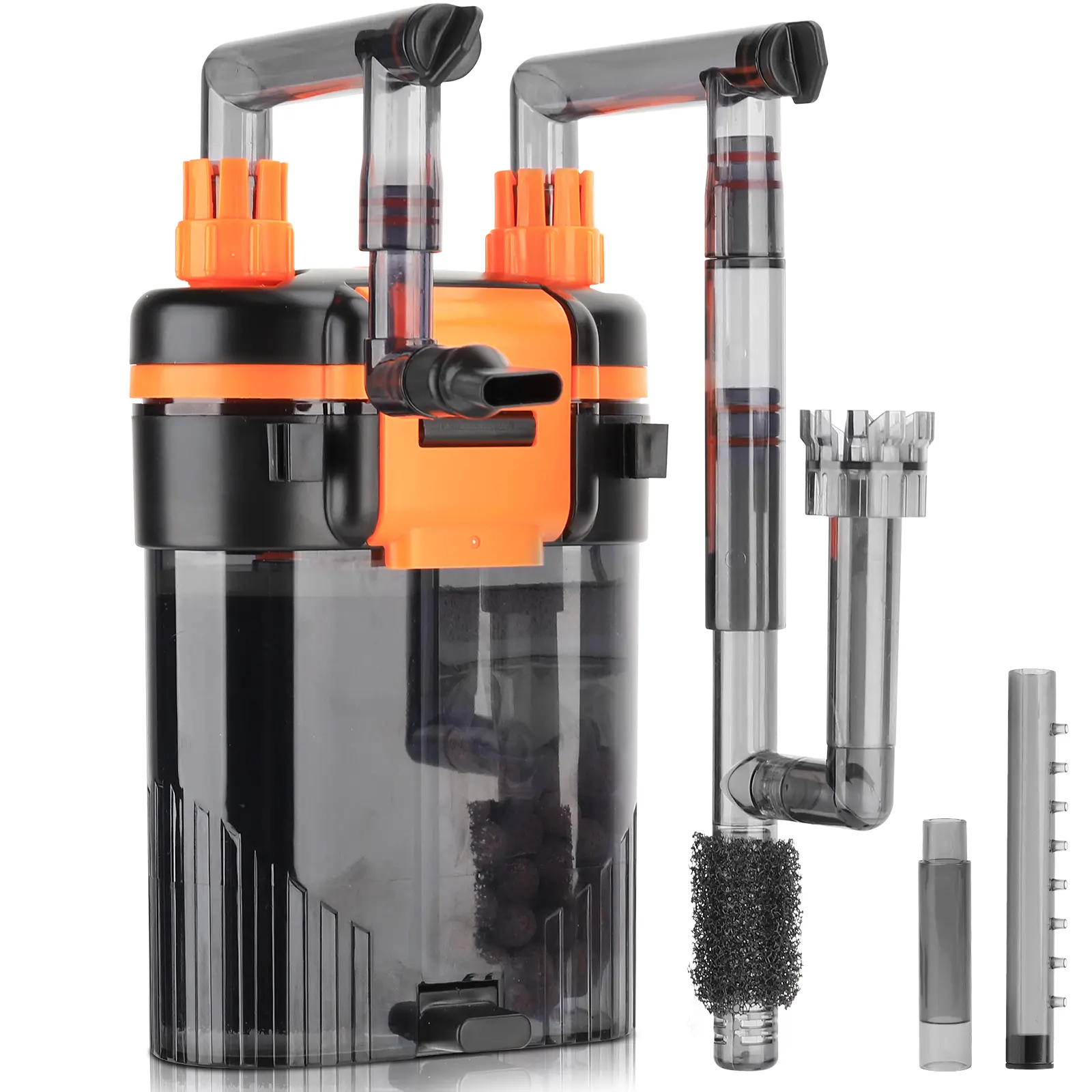 hygger External Hang-On-Back Canister Aquarium Filter, Quiet Classic All-Seasons Fish Tank Filter with 3-Stage Filtration, Anti-Dry Burn Motor, Adjustable Flow, Oil Skimmer, Duckbill Nozzle, Shower Spray Bar, Black Sponge, Ceramic Ball