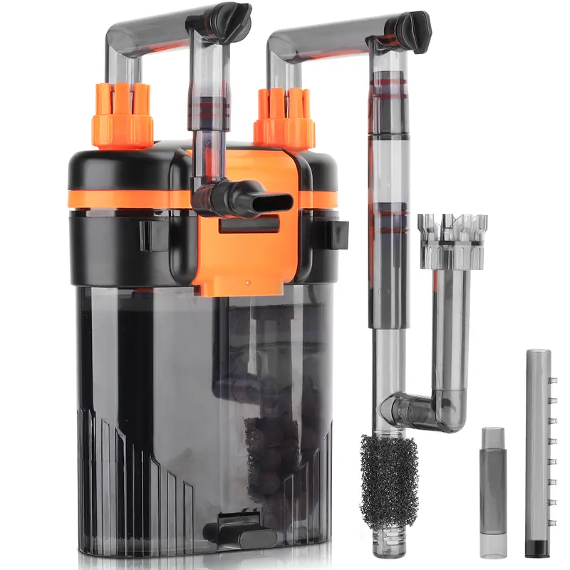 hygger External Hang-On-Back Canister Aquarium Filter, 5W Low-Decibel Pump Fish Tank Filter with 3-Stage Filtration, Anti-Dry Burn Motor, Adjustable Flow, Oil Skimmer, Duckbill Nozzle, Shower Spray Bar, Black Sponge, Ceramic Ball, Fish-Safe Inlet