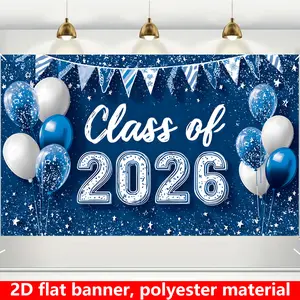 Graduation & Class of 2026 Backdrop – Blue White Balloon Theme Tapestry, Wall Hanging, Photography Background, Polyester HD Print, Outdoor, Party, Event, Decor