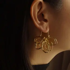 Flower Earrings Golden Silver Hollow Braided Large Earrings Fashion Accessories Beach Jewelry
