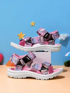 Girls' Summer Beach Strapy Sandals with Dual Buckle Design, Sporty Style, Textile Material, Eva Sole, Anti-Slip, Durable, Reusable