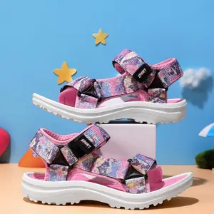 Girls' Summer Beach Strapy Open Toe Two Strap Double Buckle Sandals with Dual Buckle Design, Sporty Style, Textile Material, Eva Sole, Anti-Slip, Durable, Reusable