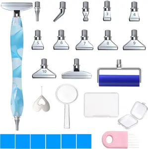 LEIYULY 25PCS Diamond Painting Pen, Diamond Painting Art Drill Bead Dot Pen Kit with 12 Threaded Metal Diamond Art Tips, 2 Storage Boxes,A 3X Magnifying Glass