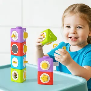 Busy Stack-Up Sensory Stacking Cubes, Toddler Toys, Fidget Activity Blocks for Fine Motor Skills Development, Baby Early Learning Gifts for Boys Girls