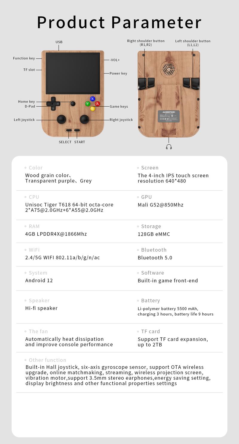 Anbernic RG405V Game Console【Buy 1 Get 1 Game Card+1 USB Card Reader+1 Fancy Case+1 Screen Protector+1 Type-C Cable】4-inch IPS Touch Screen 640*480 Android 12 Unisoc Tiger T618 5500mAh 5G WiFi BT Ready to Play Gift Package