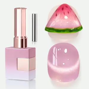 0.5 OZ Cat Eye Gel Polish with Magnet 15ML Holographic Glitter Shimmer Translucent Jelly Color Magnetic Nail Polish Salon DIY at Home (Sunny Blood Red-MC1253)
