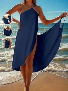 Women's Solid Color Cover Up Dress, Beach Cover Ups, Casual Sleeveless Dress for Beach Holiday Vacation, Ladies Clothes for All Seasons