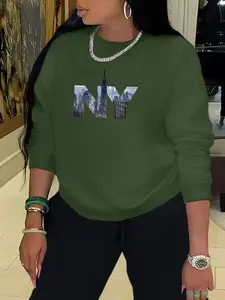 NEW YORK letter print Women's Casual Everyday Letter Print Long Sleeve Pullover Sweatshirts, Comfortable Daily Wear, Perfect for Sports & Outdoor Activities, Fall&winter Fashion