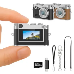 Mini Keychain Digital Camera 1080P HD Retro Leather with 32GB Card Built-in Flash 6 Filters OTG Adapter Lanyard Compact Micro Video Recorder for Travel Teens Students Birthday Christmas Gifts Girls Boys Toy Portable Digicam Vlogging Vintage Black Sd