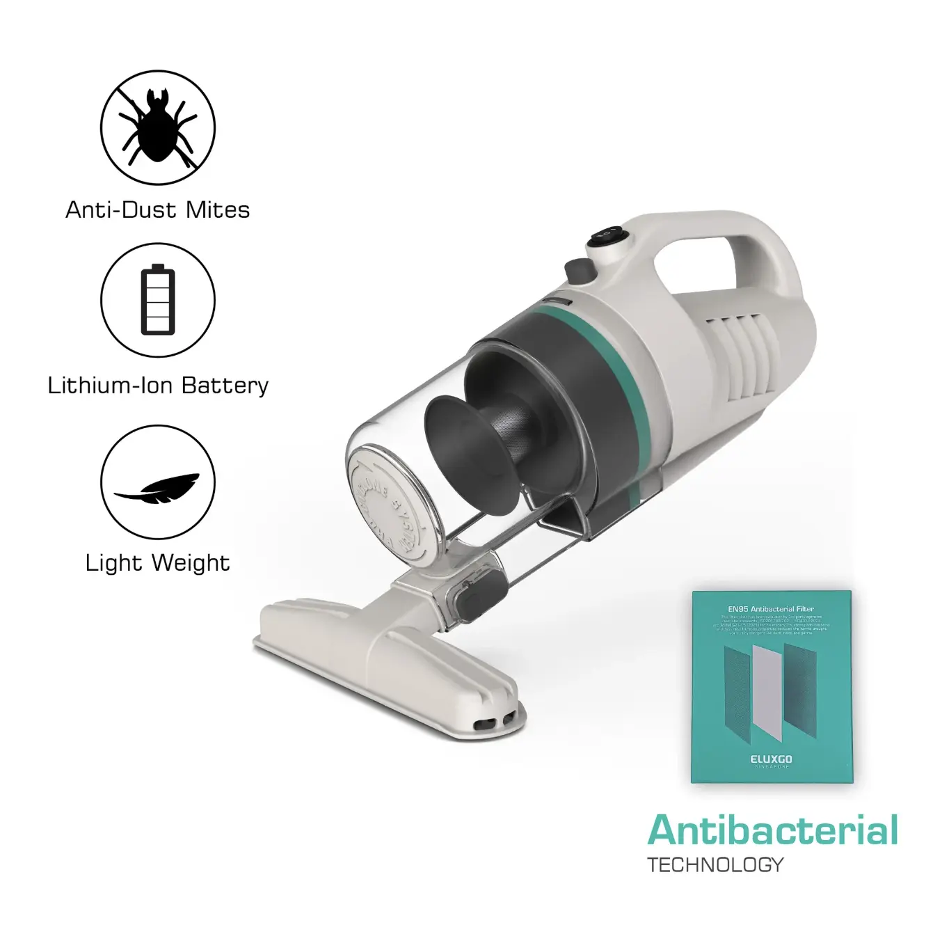 EC19B Cordless Mattress Vacuum Cleaner, Lightweight 4.5kPa Bed Cleaner for Dust Mites, Upholstery, Pillows, Sofa & Bedding