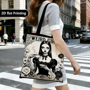 Gothic Print Large Capacity Tote Bag, Girls Squad Weekend Outing Shopping Commute Storage Bag, Unique Gift for Best Friends, Gothic Design, Reusable Tote Bag