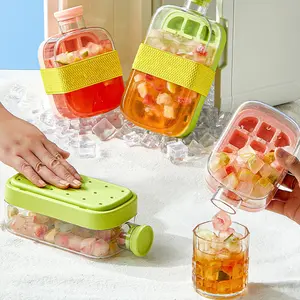 Ice Tray Mold Food Grade Household Portable Ice Tray Ice Box High Appearance Straw Cup Press Type Ice Pot, Ice Cube Bottle with Straw Ice Tray Water Bottle, Leak-Proof Lid, Used in Refrigerator, Travel, Gym and Home Use Vertical Ice Maker