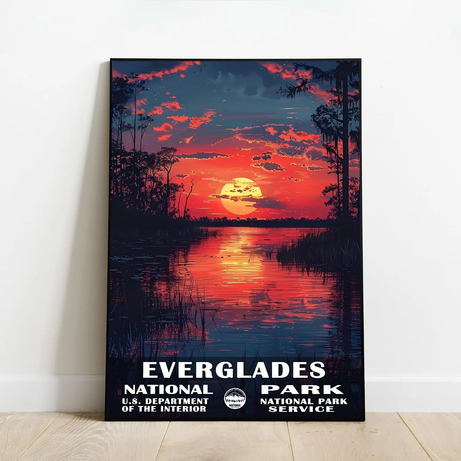 Everglades National Park Unframed Poster, Vintage Florida Sunset Wall Art, Wetlands Landscape Travel Print, Glossy Nature Decor for Living Room Office Cabin