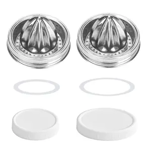 Mason Jar Stainless Steel Juicer Lid (2 Pieces)+1 WIDE Mouth & 1 REGULAR Mouth Mason Jar Lids, Citrus Reamer for Wide Mouth Mason Jar Lemon Juicer Manual Citrus Juicer.