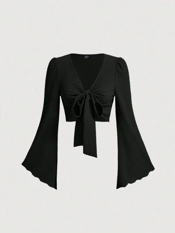 Women's Colored Knotted Bell Sleeve Top