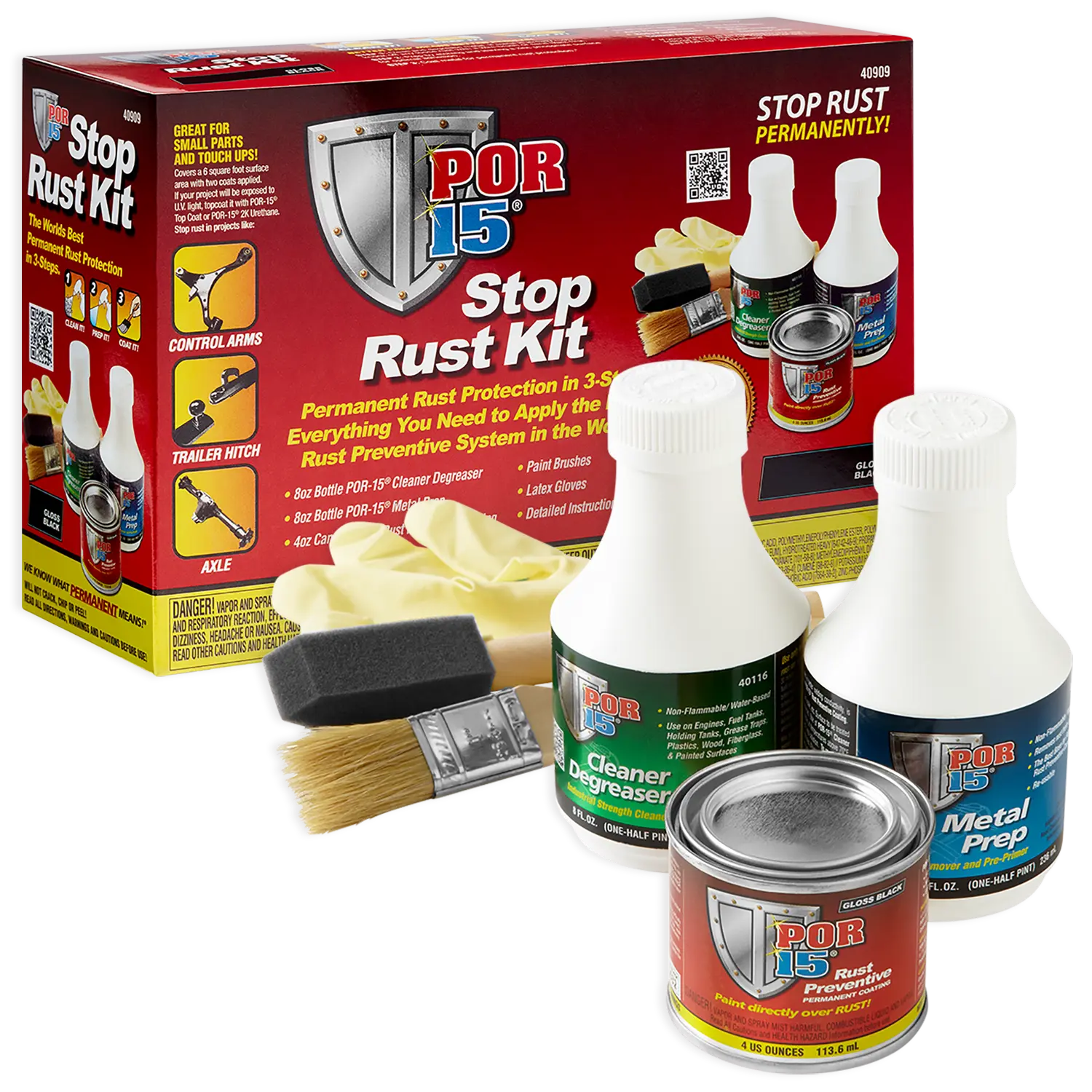 POR-15 Stop Rust Kit - 3-Step Permanent Protection System, Includes Cleaner Degreaser, Metal Prep, and Protective Coating, Ideal for Small Automotive & Motorcycle Projects, Three-Step