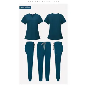 Scrubs Medical Uniform Women Scrubs Set, Top and Pants Jogger Comfort Womenswear Pockets Suits Essential Breathable Comfortable Workwear Clothing Lady Shortsleeve  Basic Fitted
