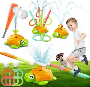 Upgrade 4-in-1 Turtle Water Sprinkler Toy for Kids, Summer Outdoor Water Toys with Baseball, Ring Toss & Tubes, Backyard Lawn Pool Yard Games for Boys Girls Age 3-8