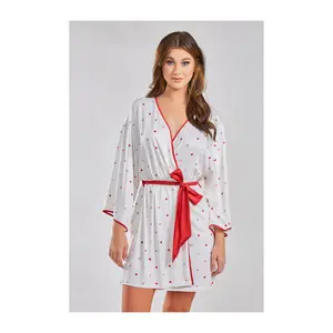 iCollection Mo dal Red Hearts Lounge Robe