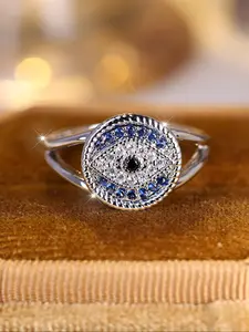 Luxurious and sparkling sapphire blue devil's eye silver ladies' ring. A classic and versatile jewellery gift for women and girls. Party accessories.