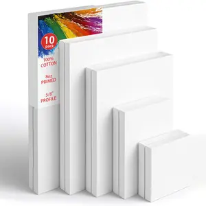 Stretch Canvas, Multi-Piece Set 11X14, 9X12, 8X10, 5X7, 4X4, 10pcs, Primed White - 100% Cotton Artist Canvas Boards, Suitable for Painting, Acrylic Pouring, Oil Painting Wet And Dry Art Mediums
