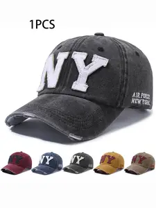 Unisex Vintage Baseball Hat, Adjustable Punk Style Cap, Vintage Embroidered Cap, Air Force New York Letter Embroidery, Streetwear Fashion Accessory